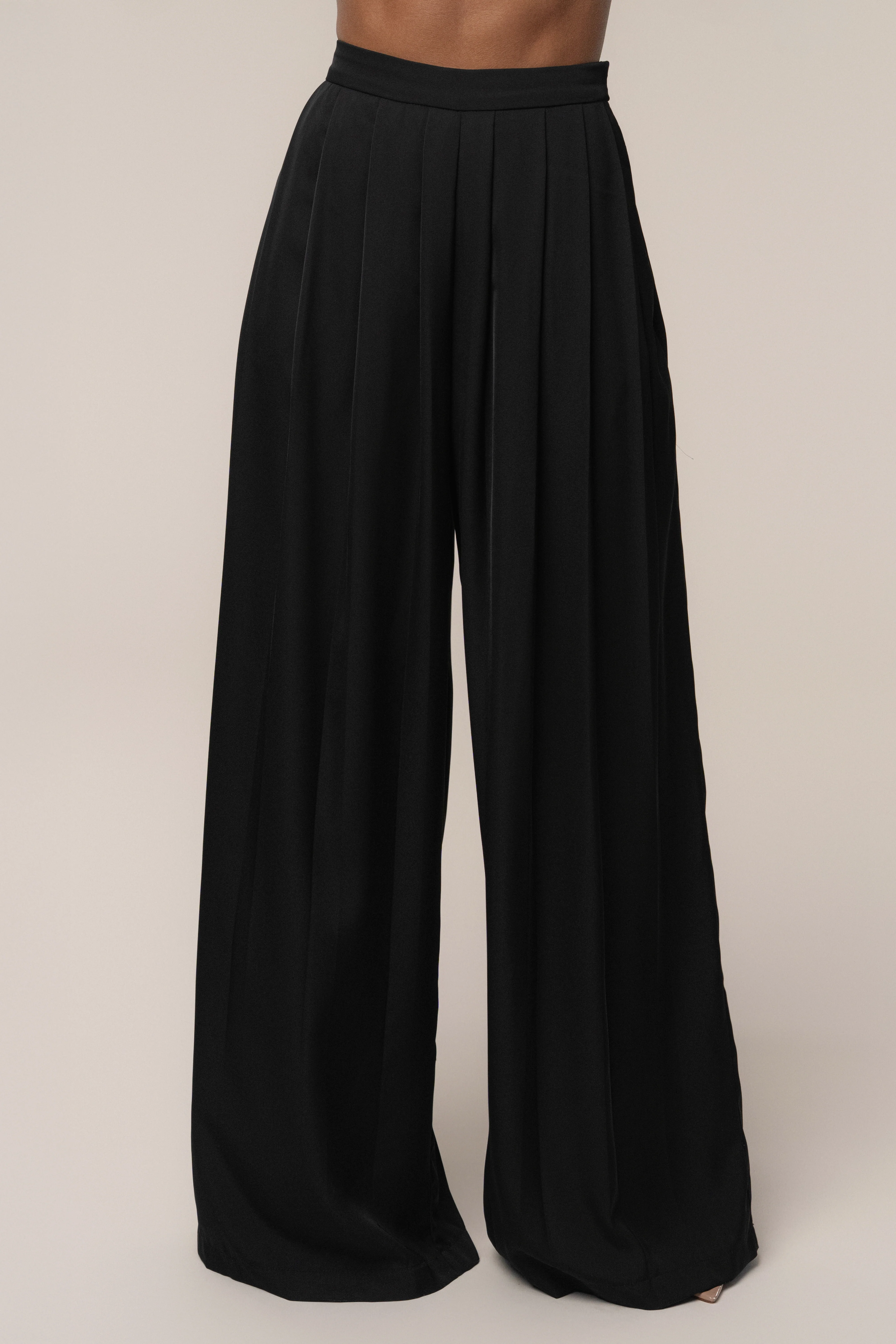 Black Clara Wide Leg Pleated Trousers