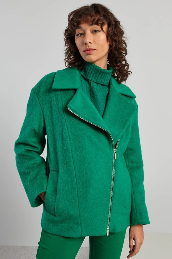 Beaver cloth biker-style jacket - GREEN