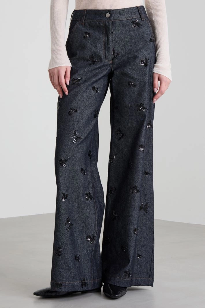 Embroidered jeans - BLACK