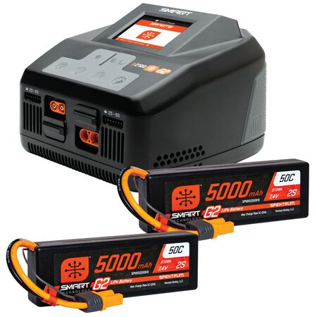 Smart Powerstage 4S Surface Bundle: (2) G2 5000mAh 2S LiPo IC5 & S2100 Charger Spektrum SPMXPSS550