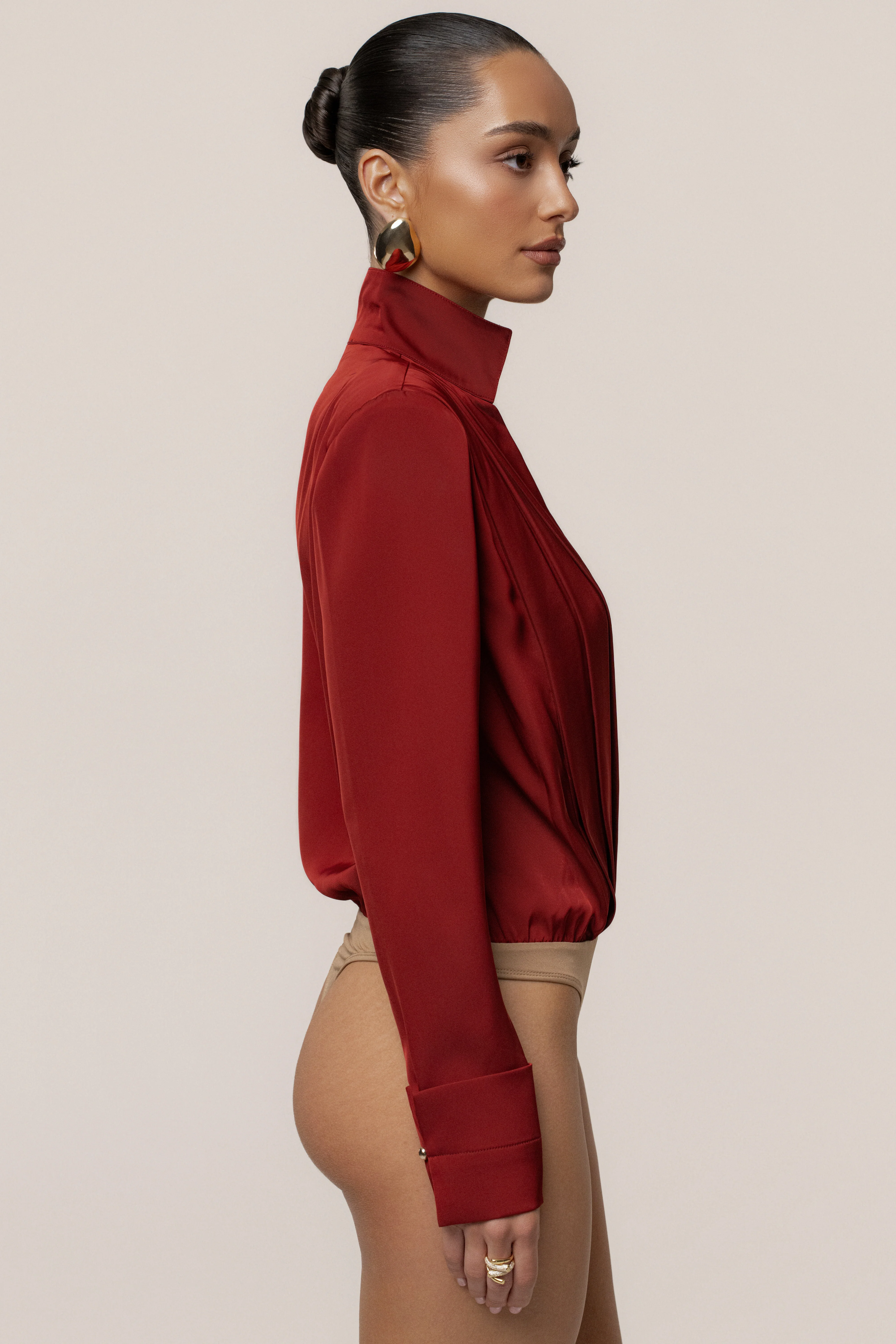Burgundy Visionary Pleated Bodysuit