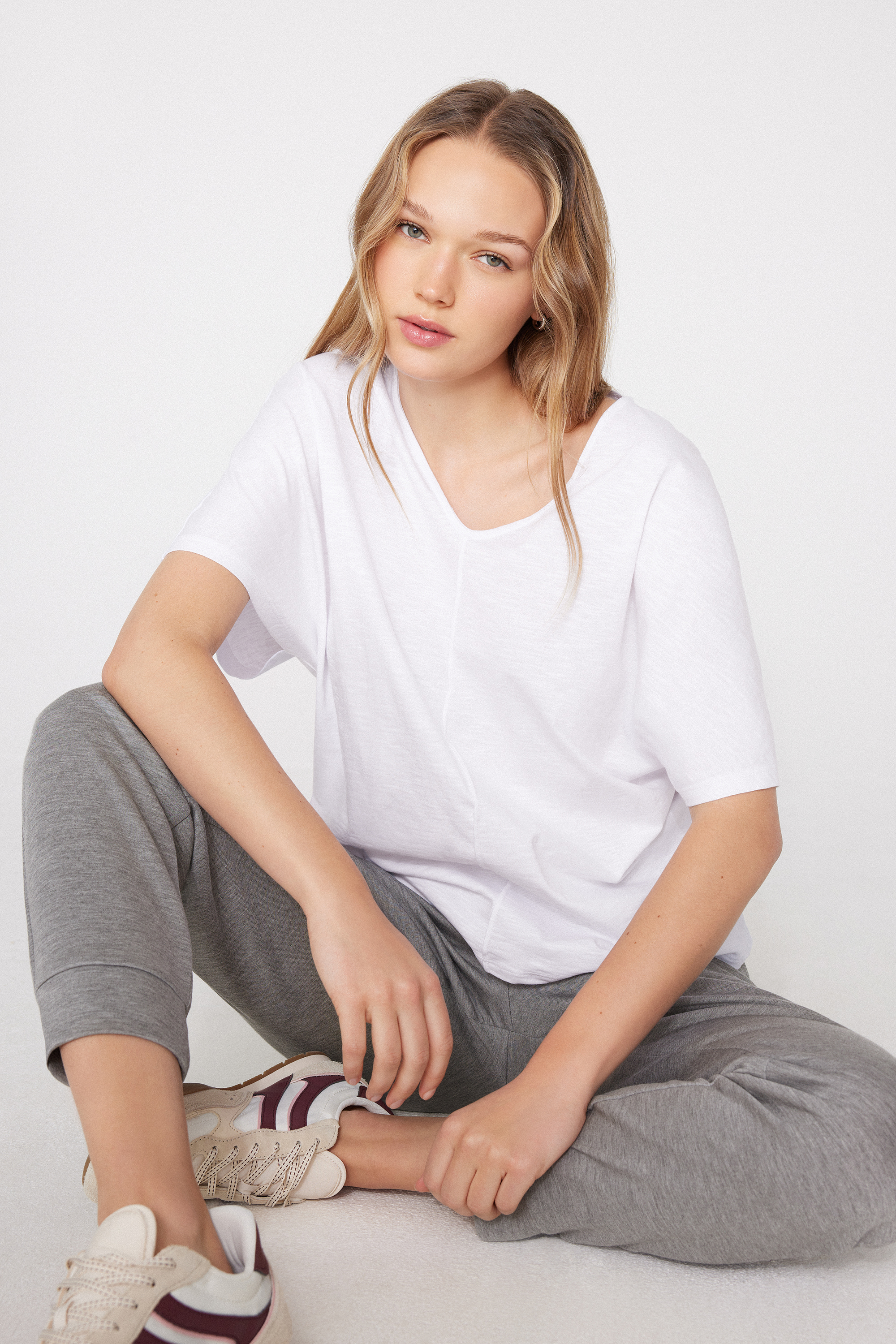 100% Slub Cotton V-Neck T-Shirt