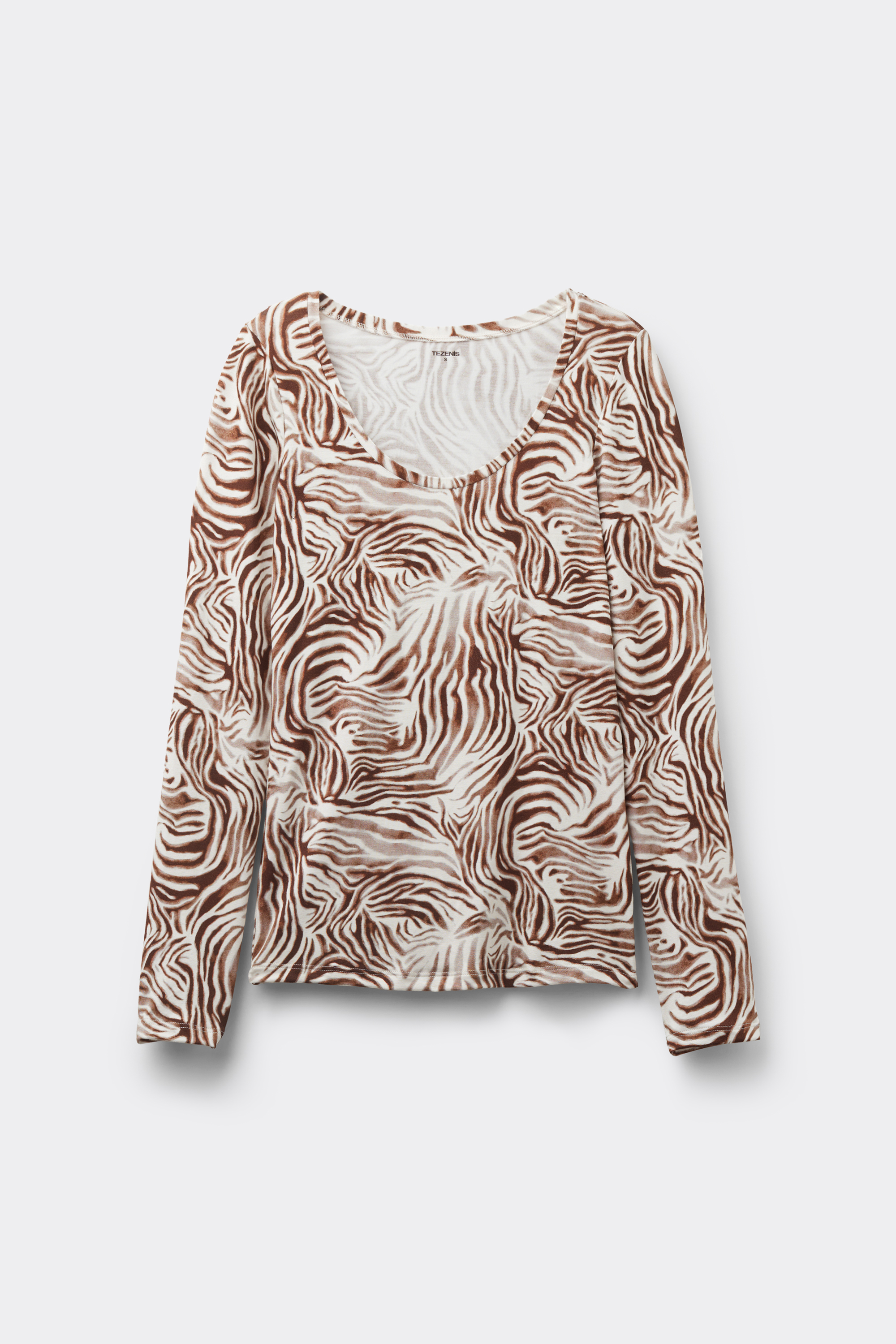Long-Sleeved Shirt with Wide-Neck and Printed Viscose