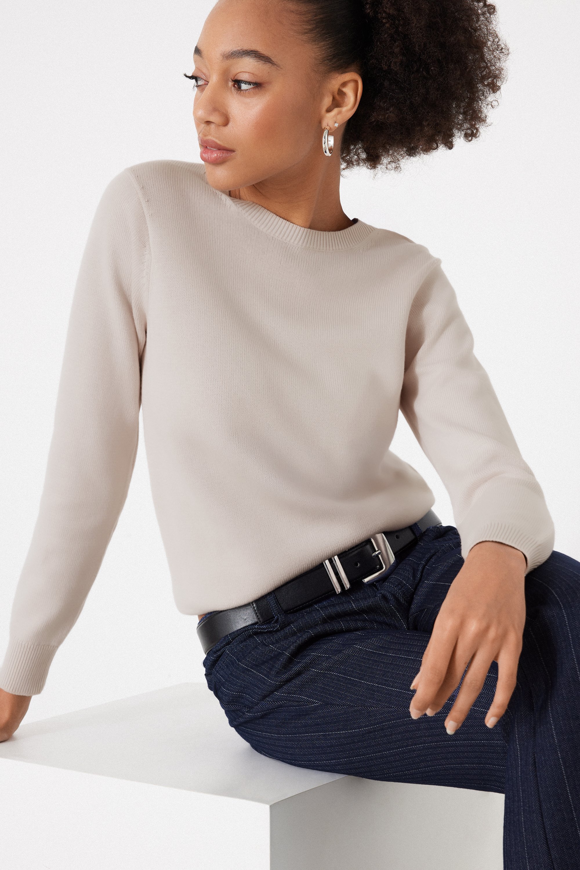 Fully-Fashioned Cotton and Modal Round Neck Jumper