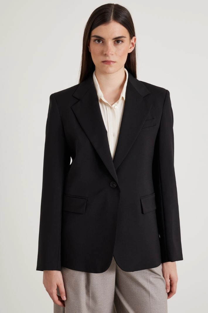 Wool canvas blazer - BLACK
