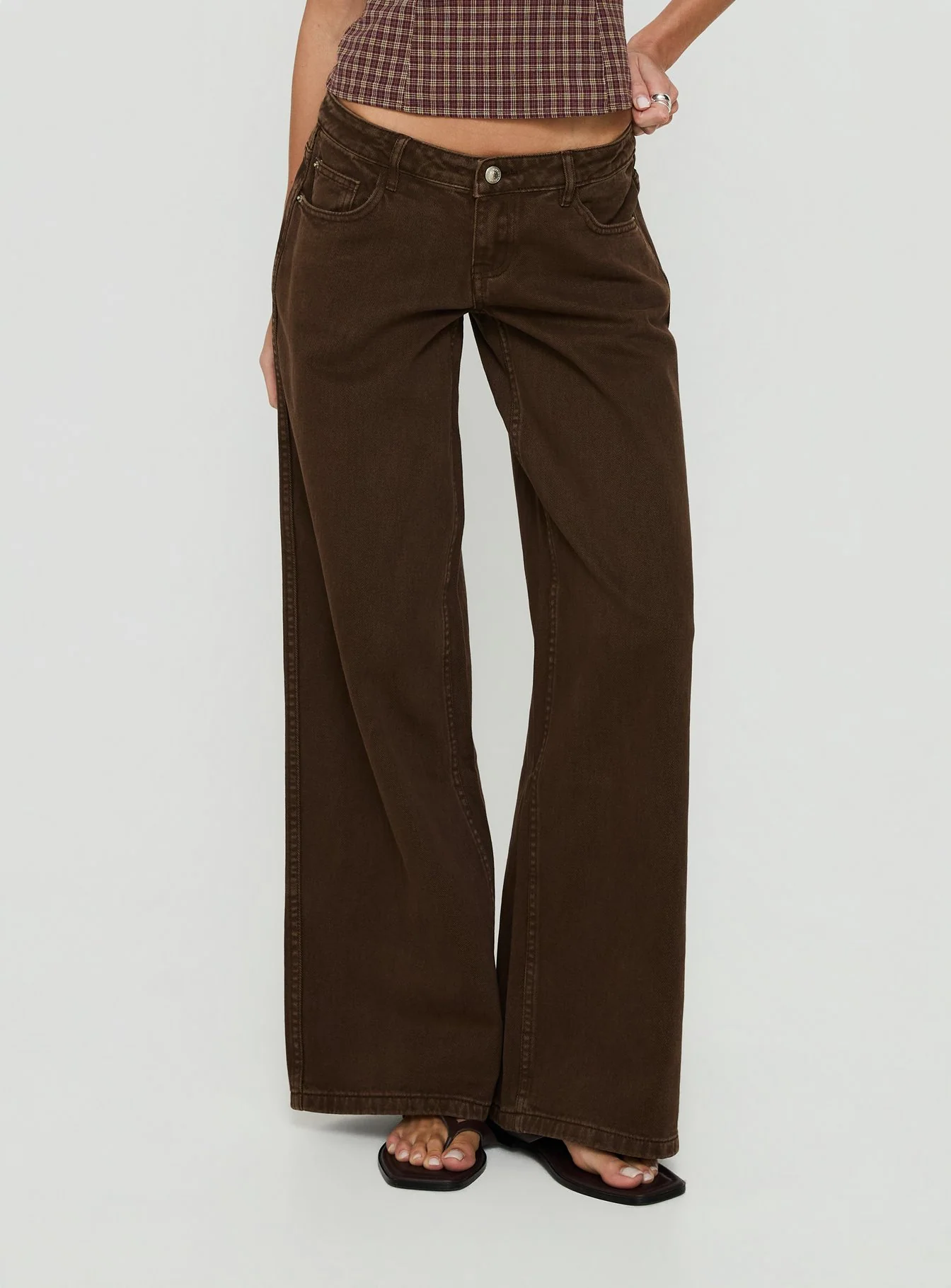 Picco Ultra Low Rise Wide Leg Jeans Brown