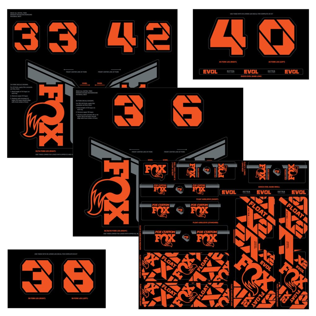 FOX CUSTOM Decal Kit for Fork & Rear Shock - orange
