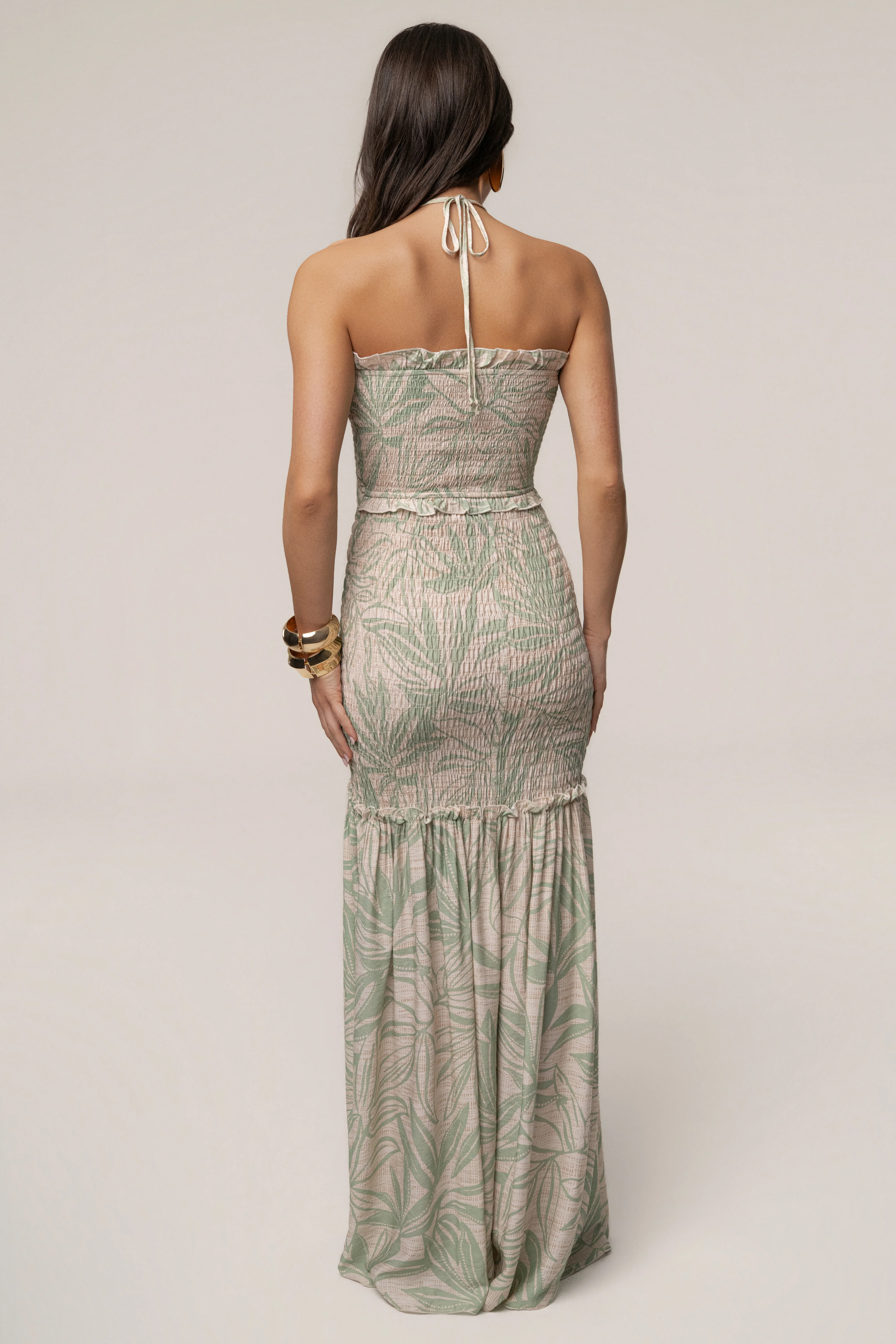 Green Print Emma Smocked Maxi Dress