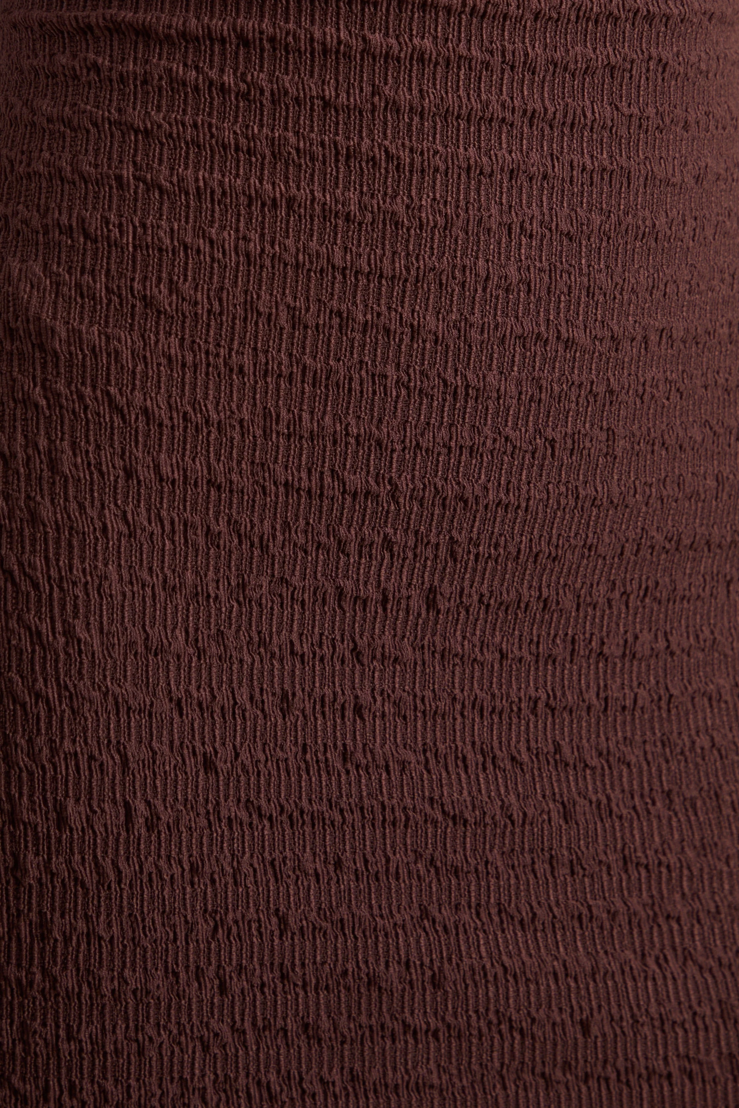 Aroa | Dark Brown Textured Jersey Bardot Short Sleeve Maxi Dress With Split