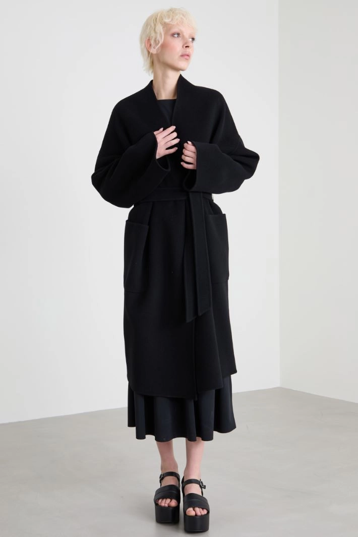 Wool robe coat - BLACK