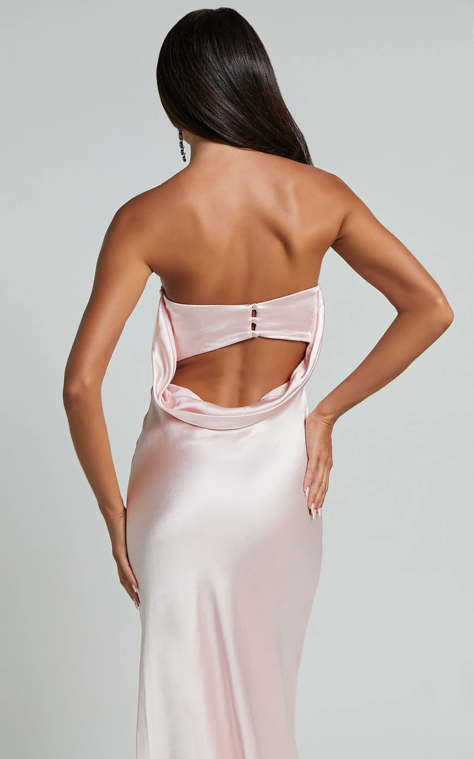 Charlita Maxi Dress - Strapless Cowl Back Satin Dress in Pale Pink