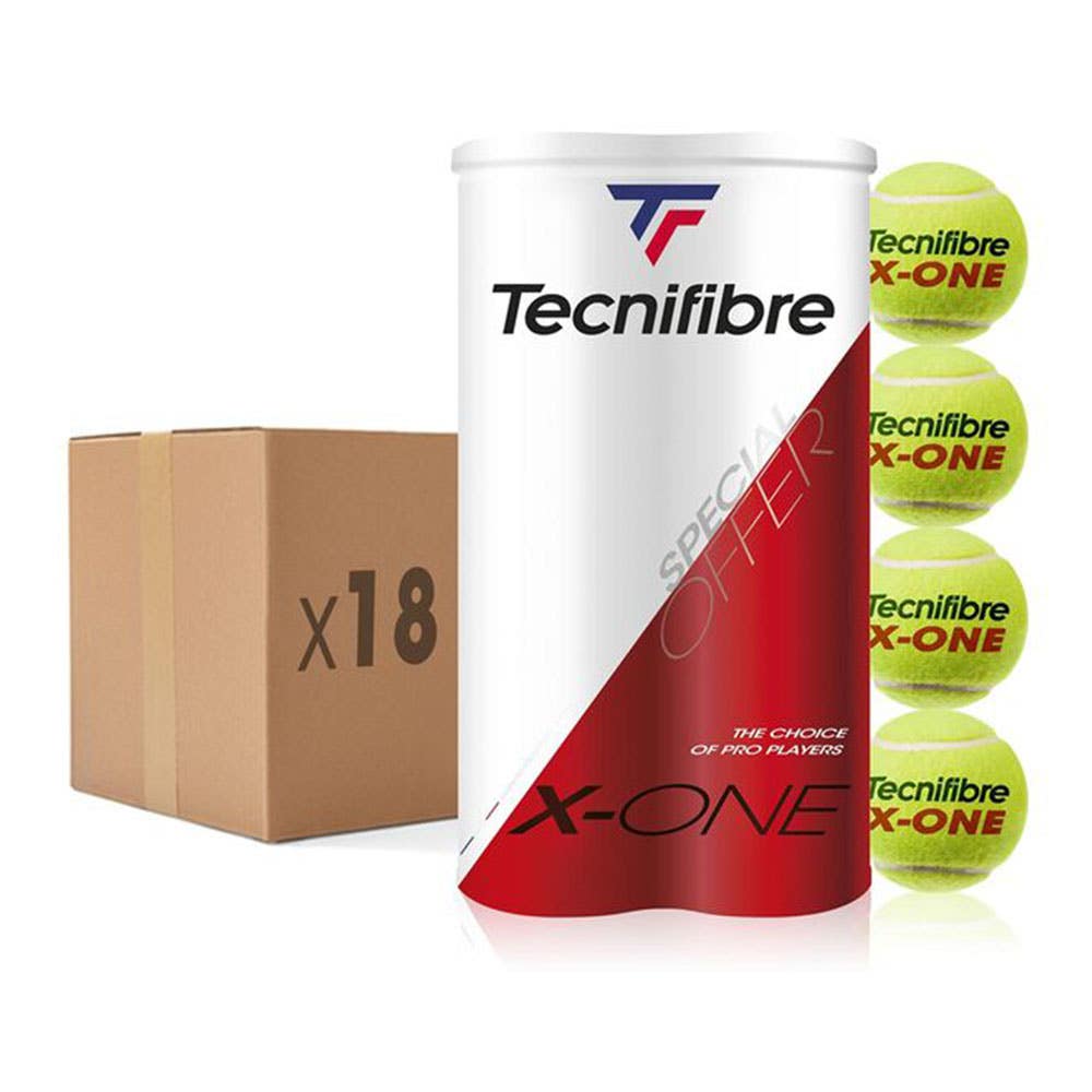 BOX OF 36 TECNIFIBRE CANS (18 BIPACKS) OF 4 X-ONE PET TUBE BALLS