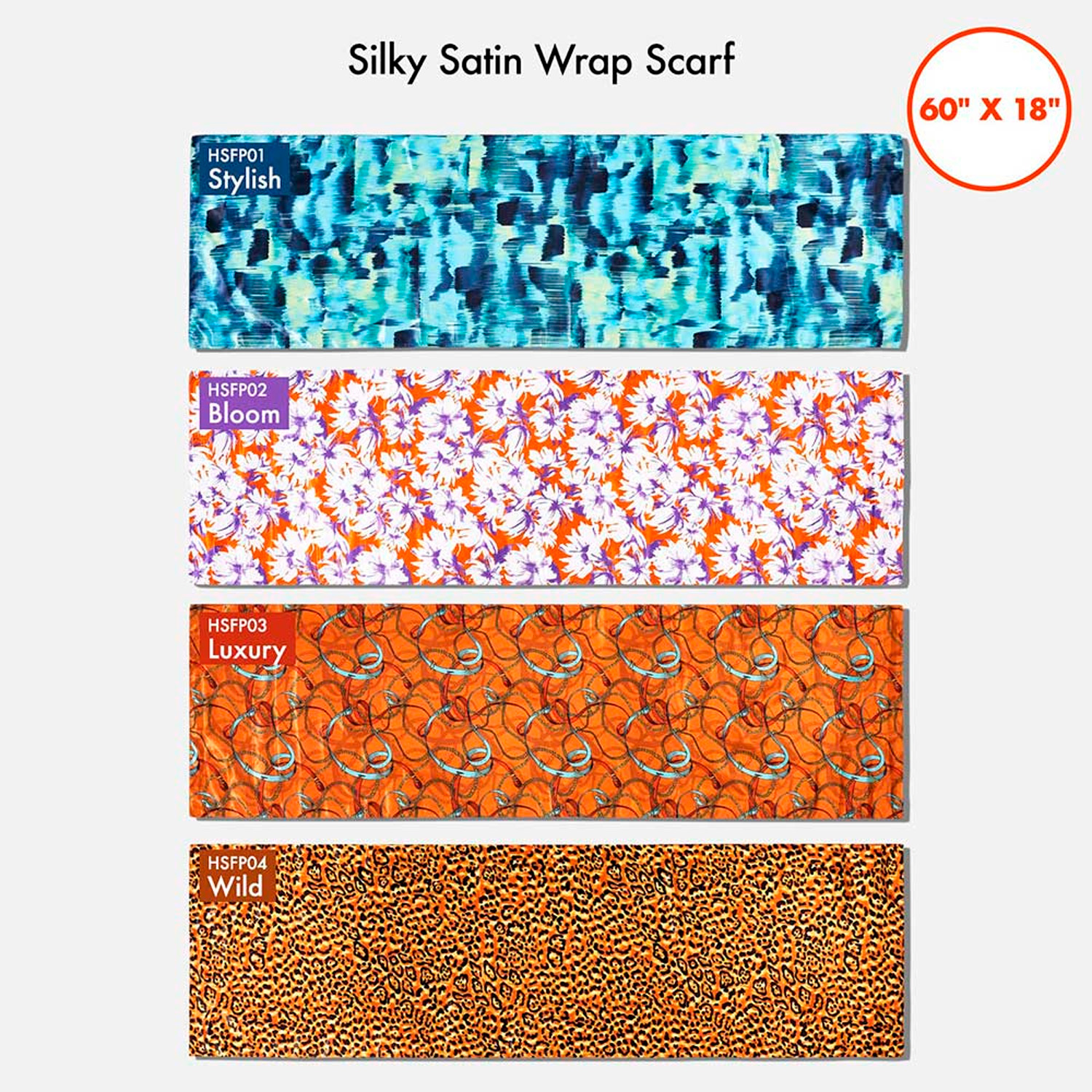 Red by Kiss Premium Silk Satin Wrap Scarf 60