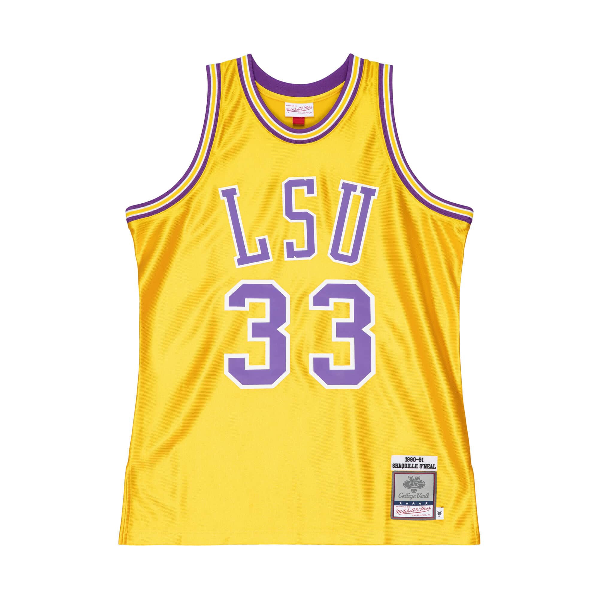Shaquille O'Neal #33 LSU Tigers 1990-91 Authentic NCAA Jersey Yellow