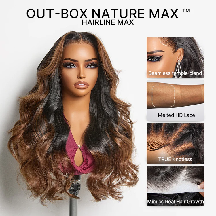 NatureMAX™ 200% Density Glueless 13x4 HD Lace Front Wig Ombre Brown Loose Wave Human Hair Wig Pre-Cut Lace Flexi-Fit Drawstring Cap