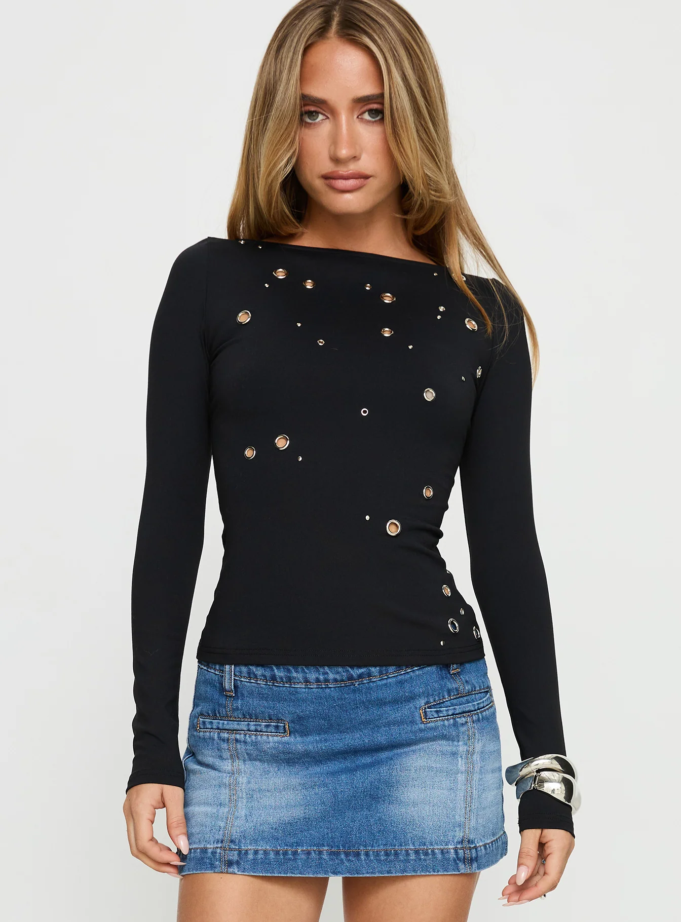 Ryka Long Sleeve Eyelet Top Black