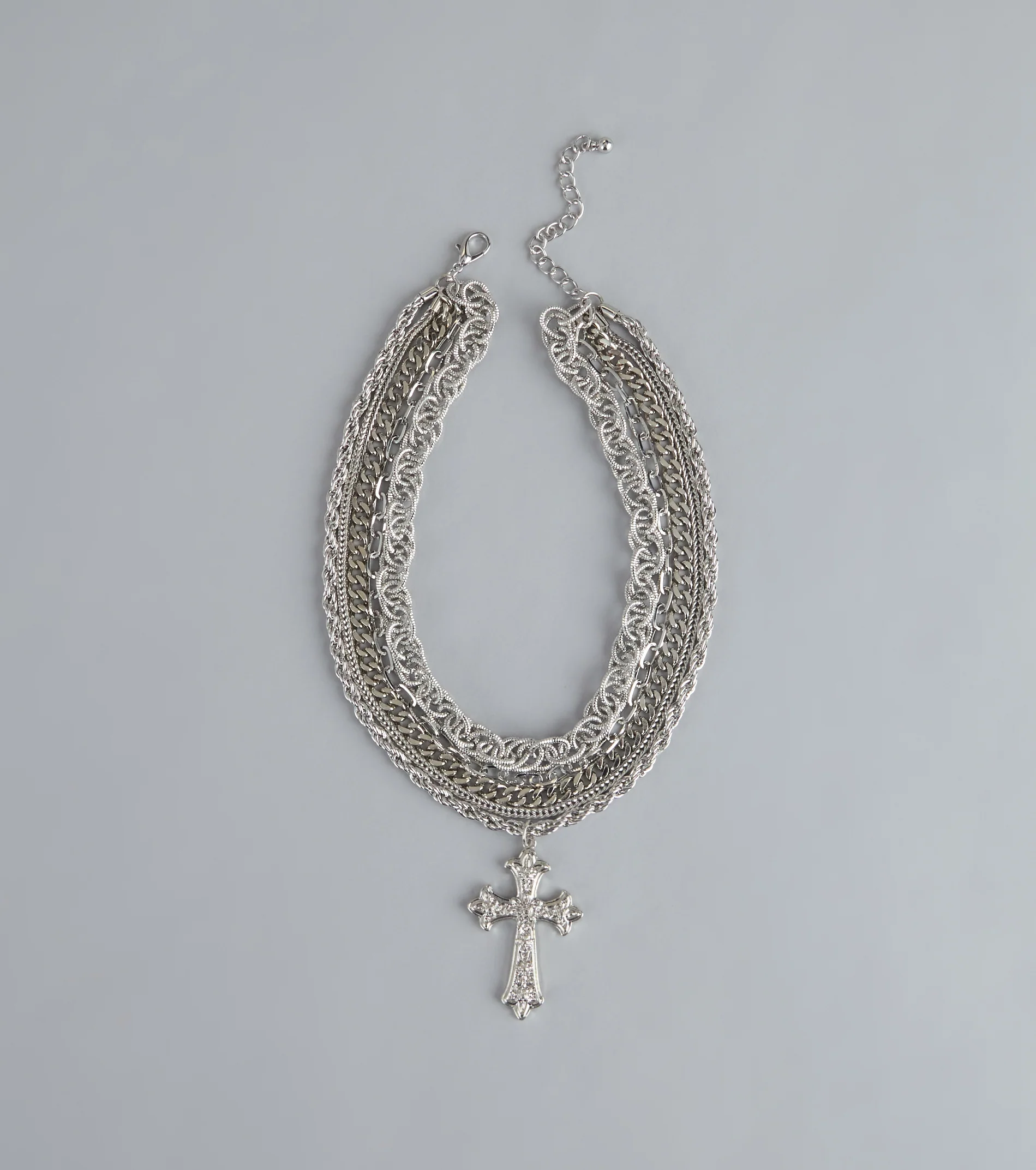 Stacked Up Layered Chain Cross Charm Necklace