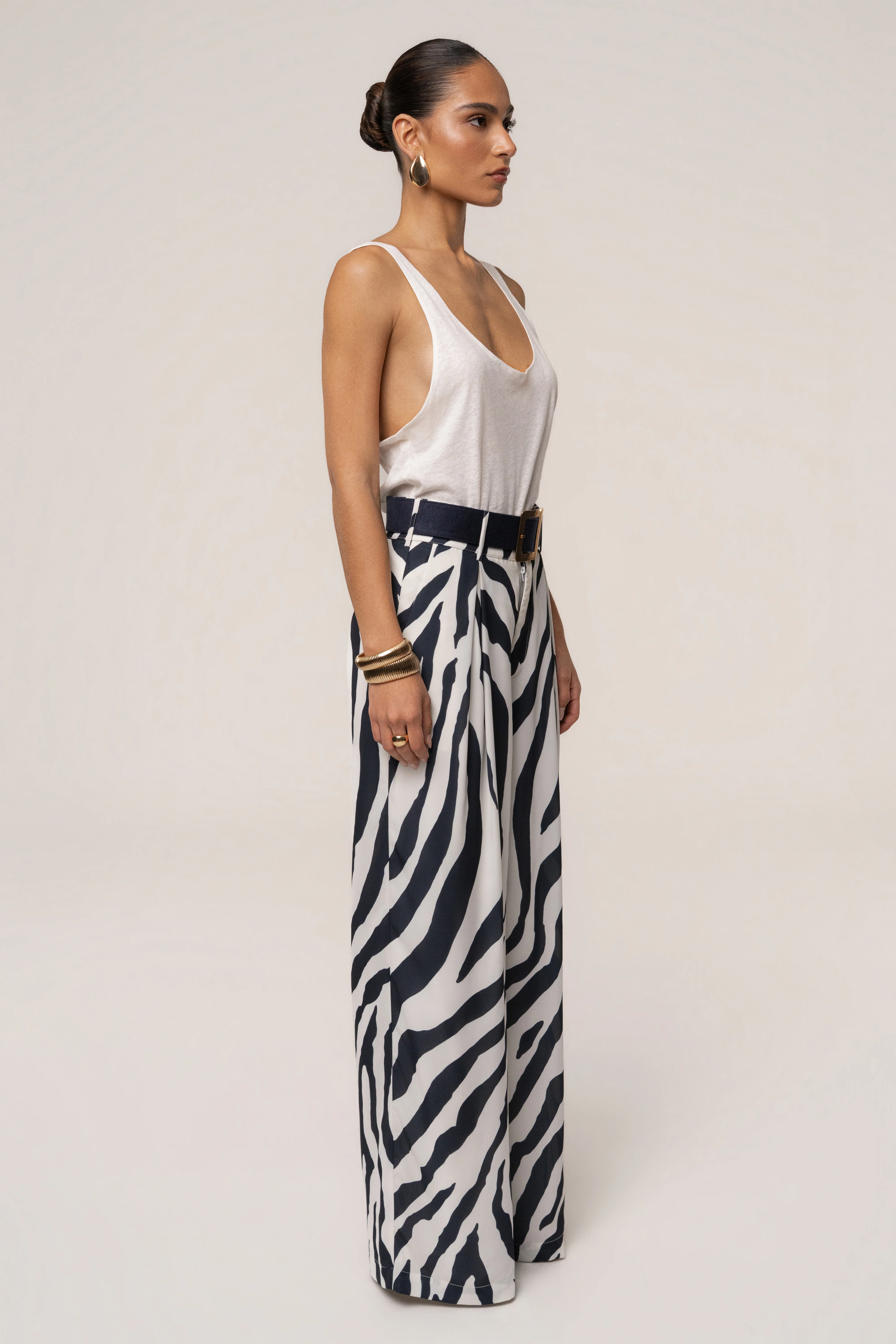 Navy Zebra Soft Pleated Trouser