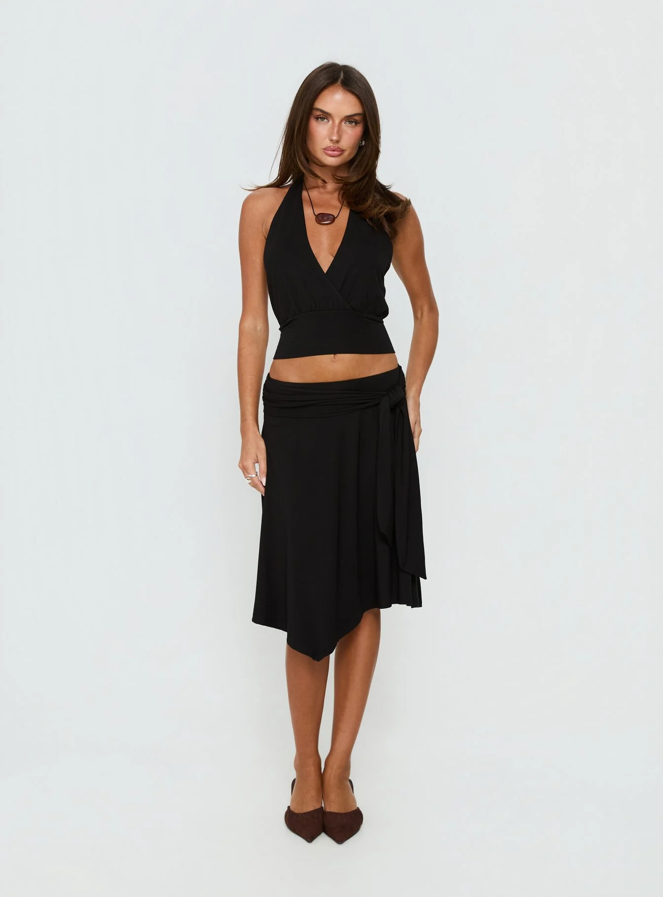 Arabele Halter Wrap Top Black
