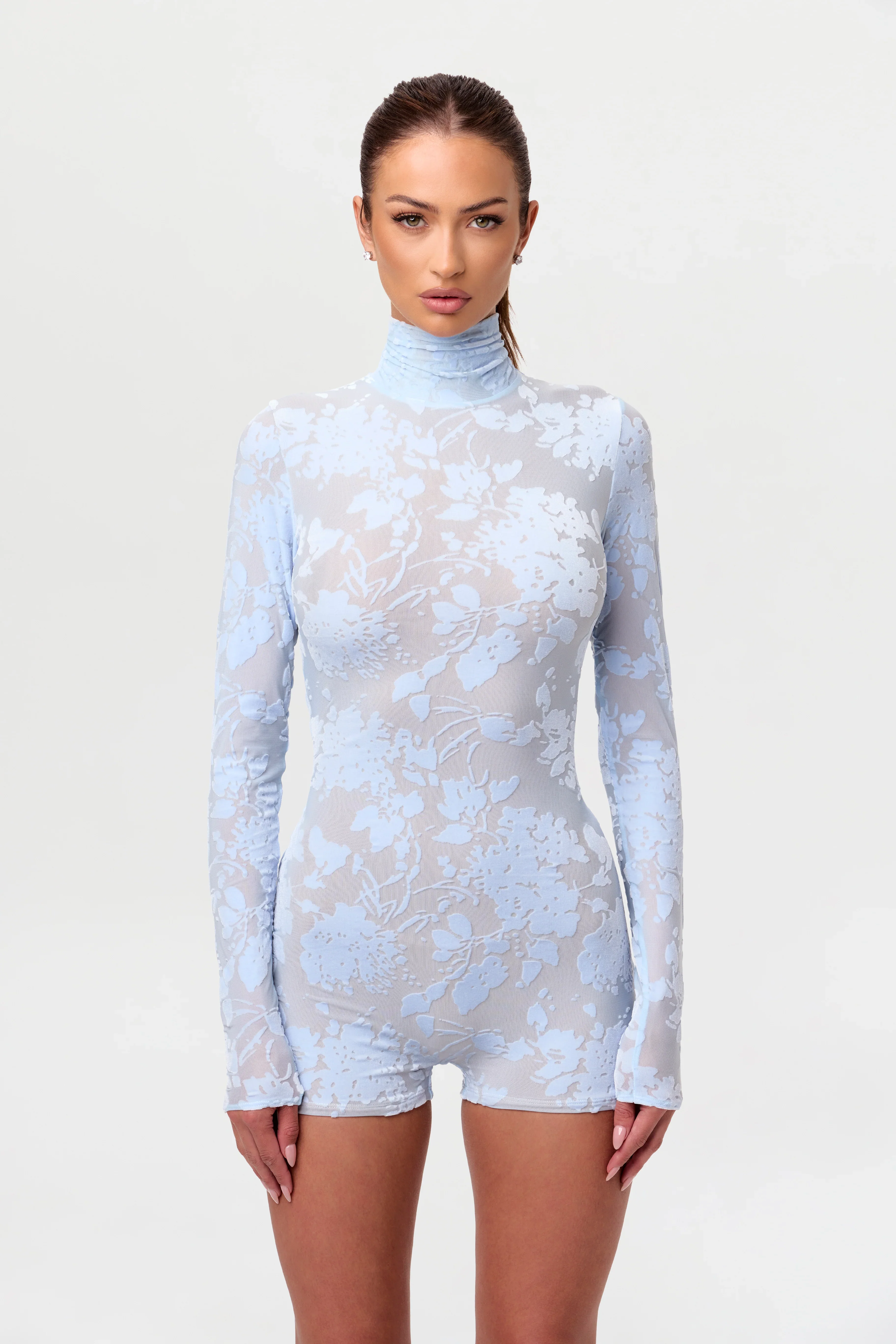 Burnout Print Turtleneck Romper