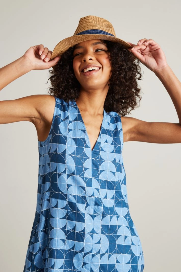 Wide brimmed hat - BEIGE BLUE