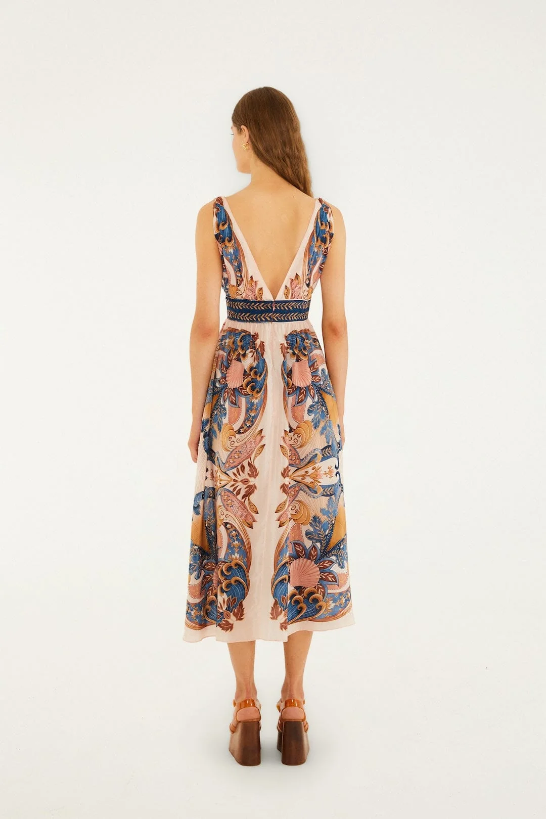 Soft Pink Garden Scarf V Neck Midi Dress