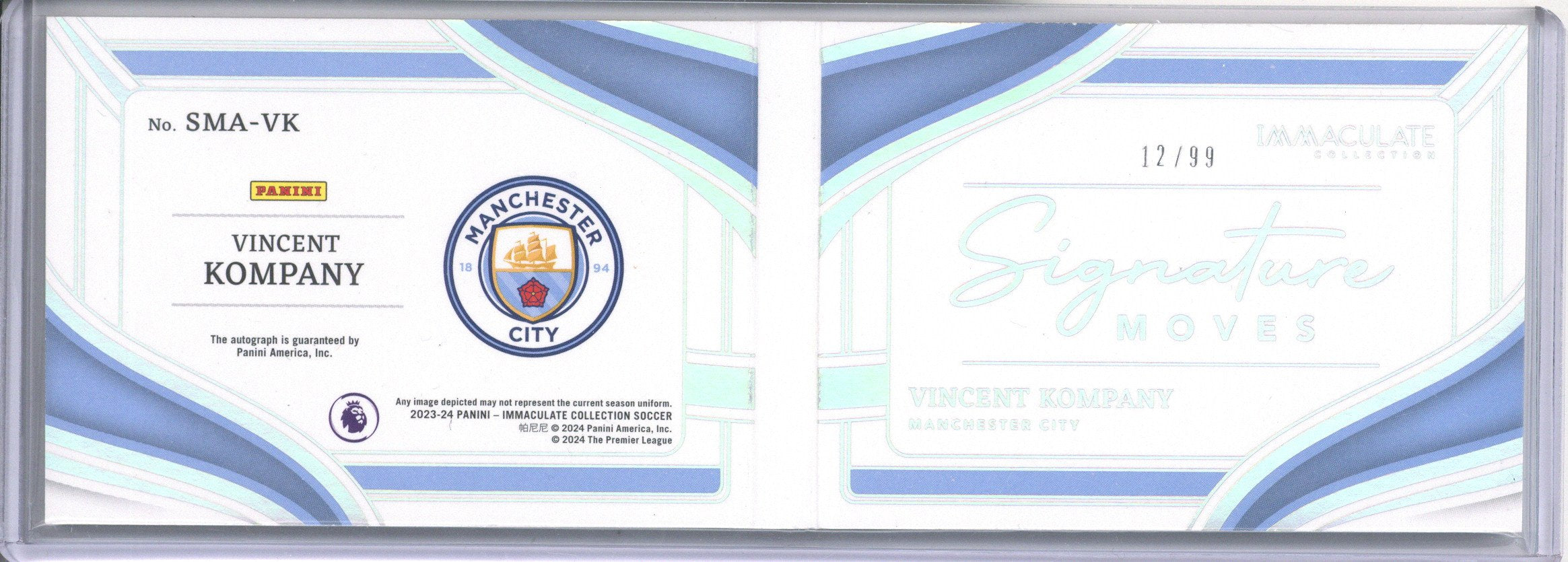 2023/24 Panini Immaculate Collection Soccer Vincent Kompany Autograph Booklet SMA-VK /99
