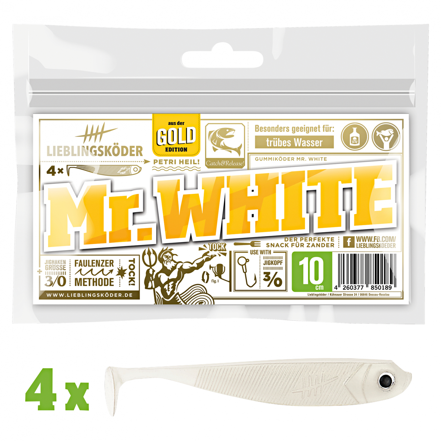 Lieblingsköder Shad Zander Bait (10 cm, Mr. White)