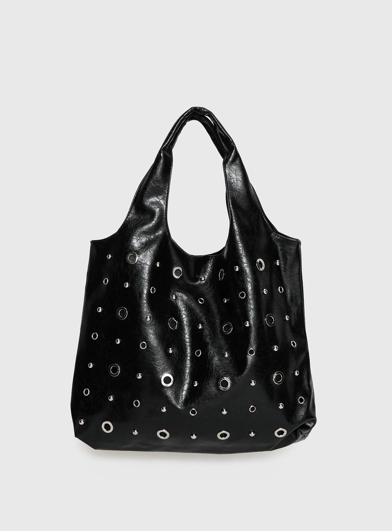 Find Your Love Eyelet Detail Shoulder Bag Black