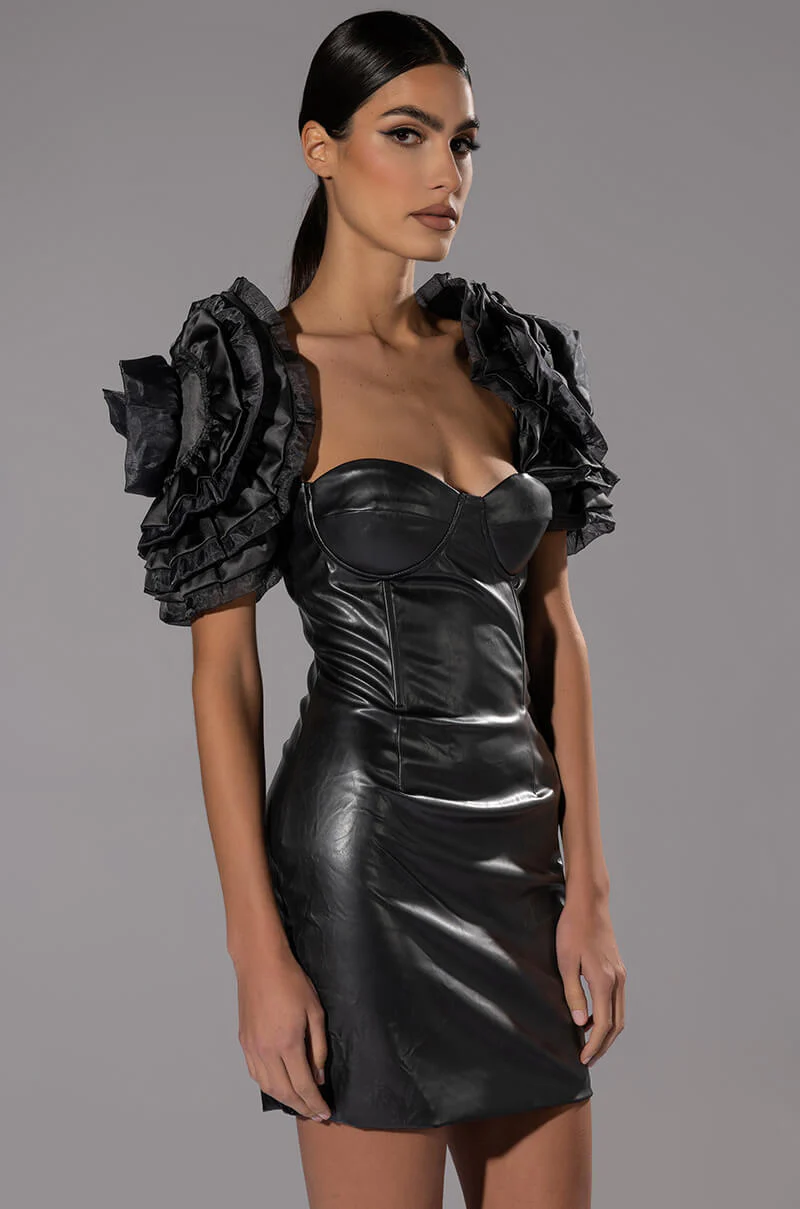 Sloane Shoulder Detail Faux Leather Mini Dress