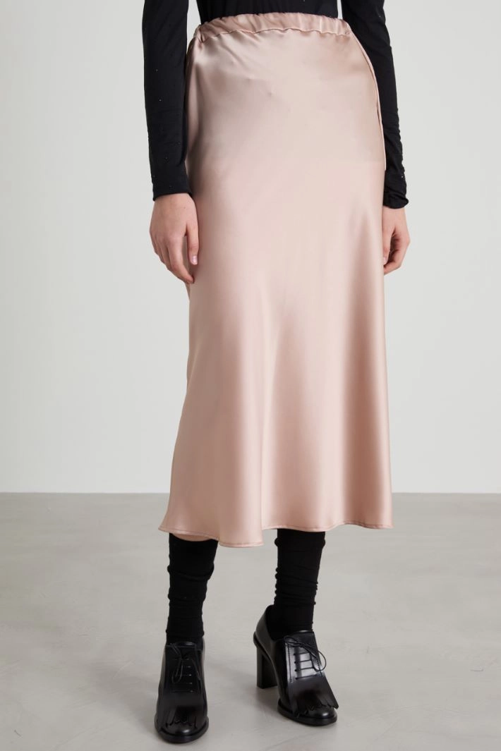 Satin skirt with drawstring - POWDER PINK