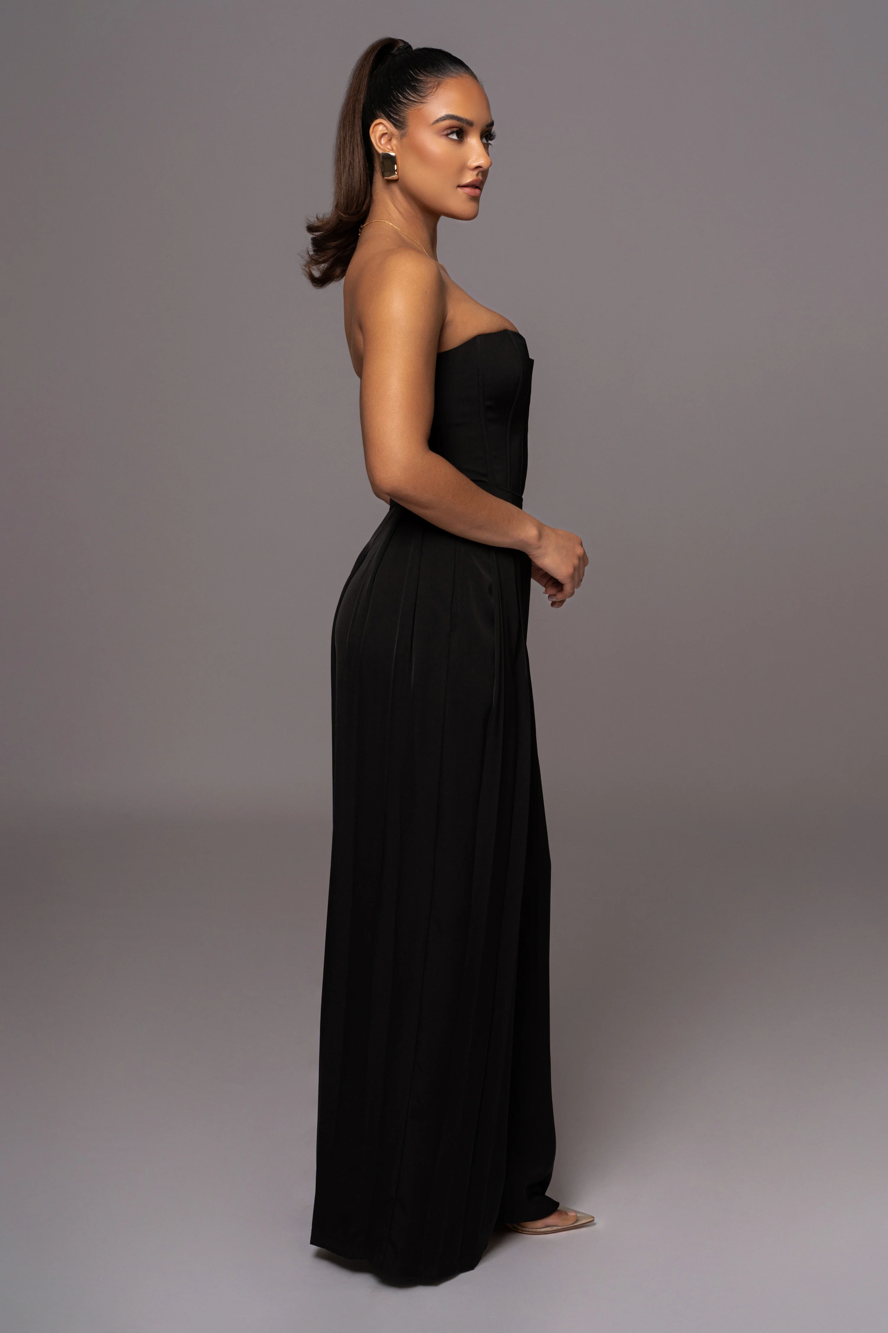 Black Clara Wide Leg Pleated Trousers