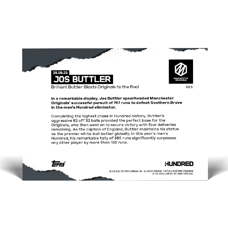 Brilliant Buttler Blasts Originals to the final - THE HUNDRED TOPPS NOW® UK Card #21
