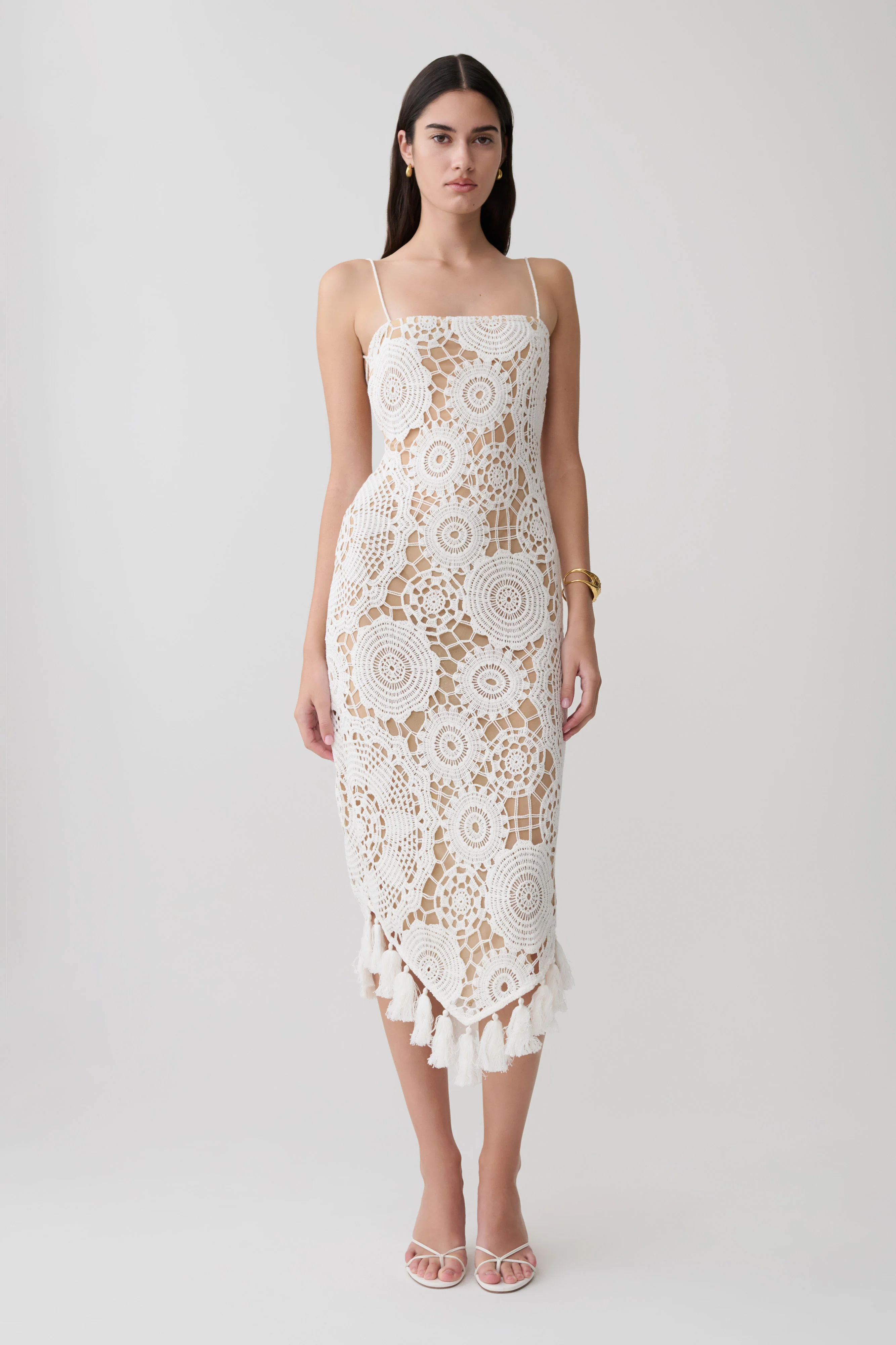 Delta Crochet Halter Midi Dress - White