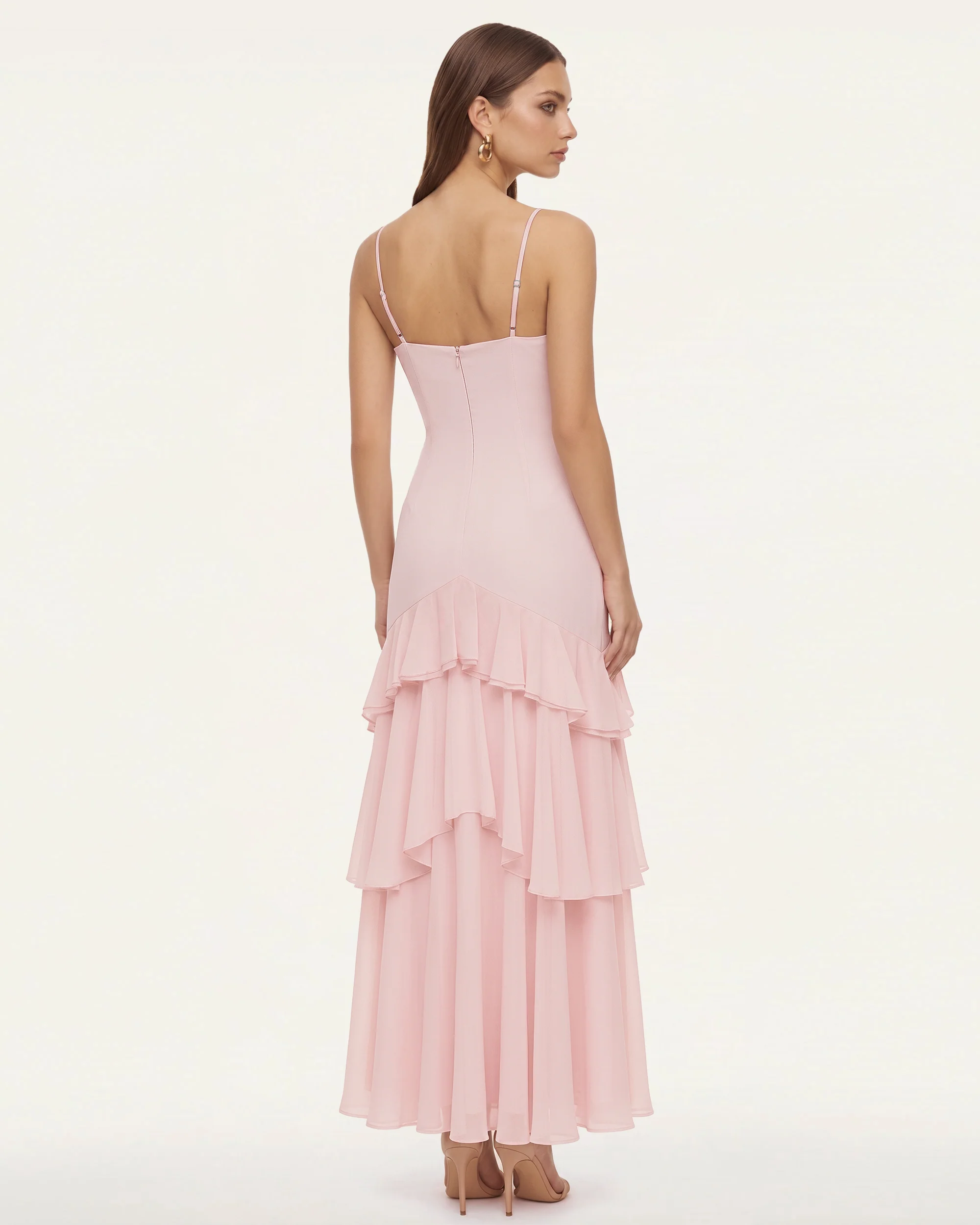 Orchid Embroidered Ruffled One-Shoulder Maxi Dress - Blush Pink