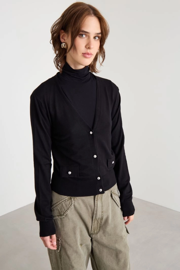 Cardigan with jewel buttons - BLACK