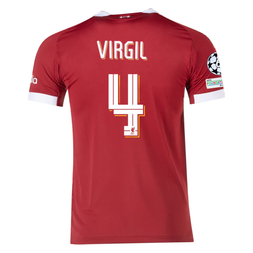 Men's Liverpool FC Authentic Virgil Home Jersey 25/26 w/ Champions League  Patches (Strawberry Red)