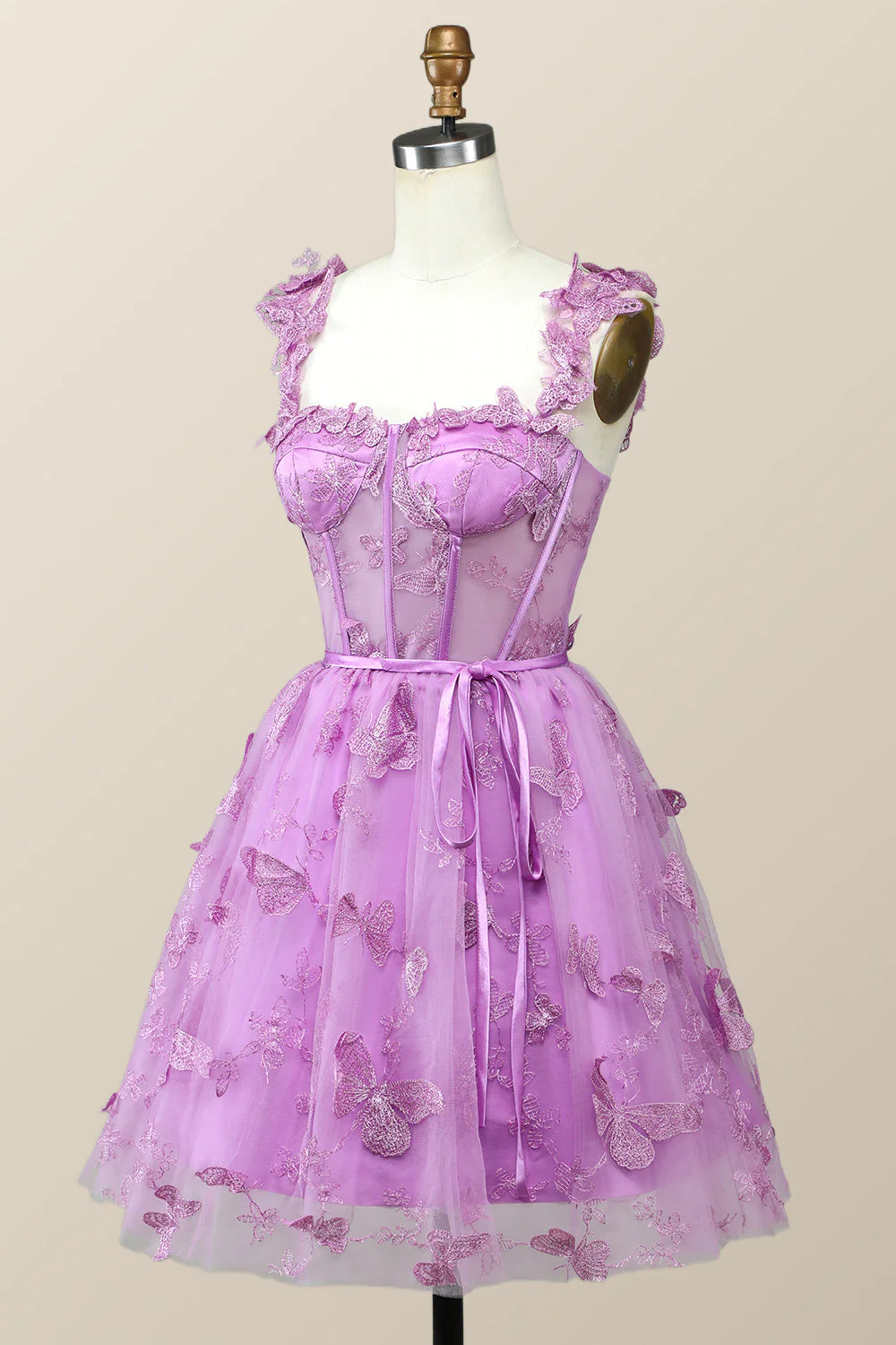 Lilac Butterfly Tulle A-line Short Homecoming Dress