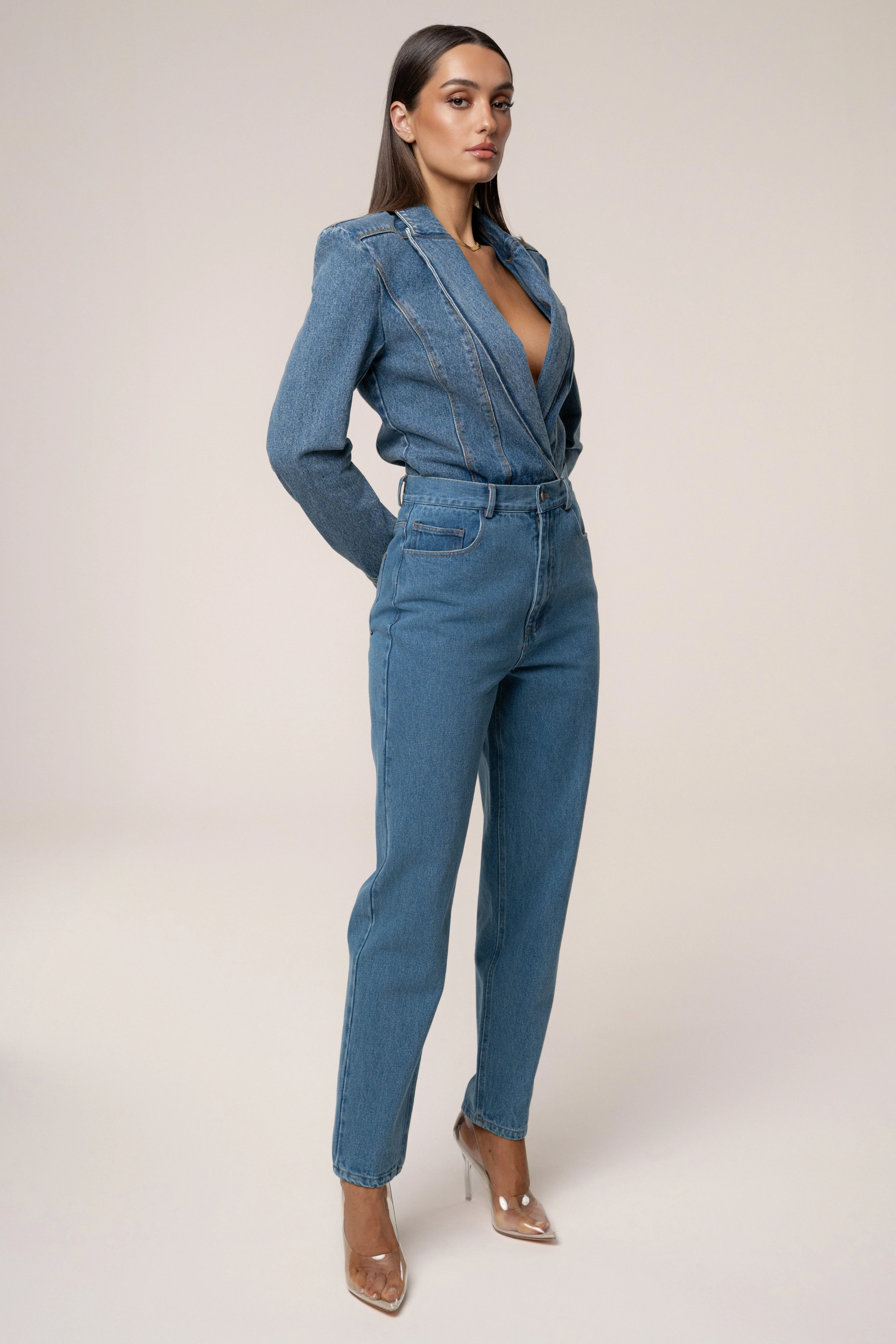 Medium Wash Dominica Structured Denim Bodysuit