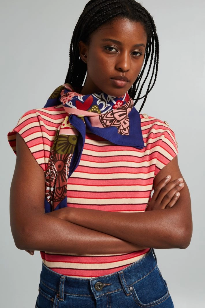 Viscose canvas foulard - BLUE PINK BROWN