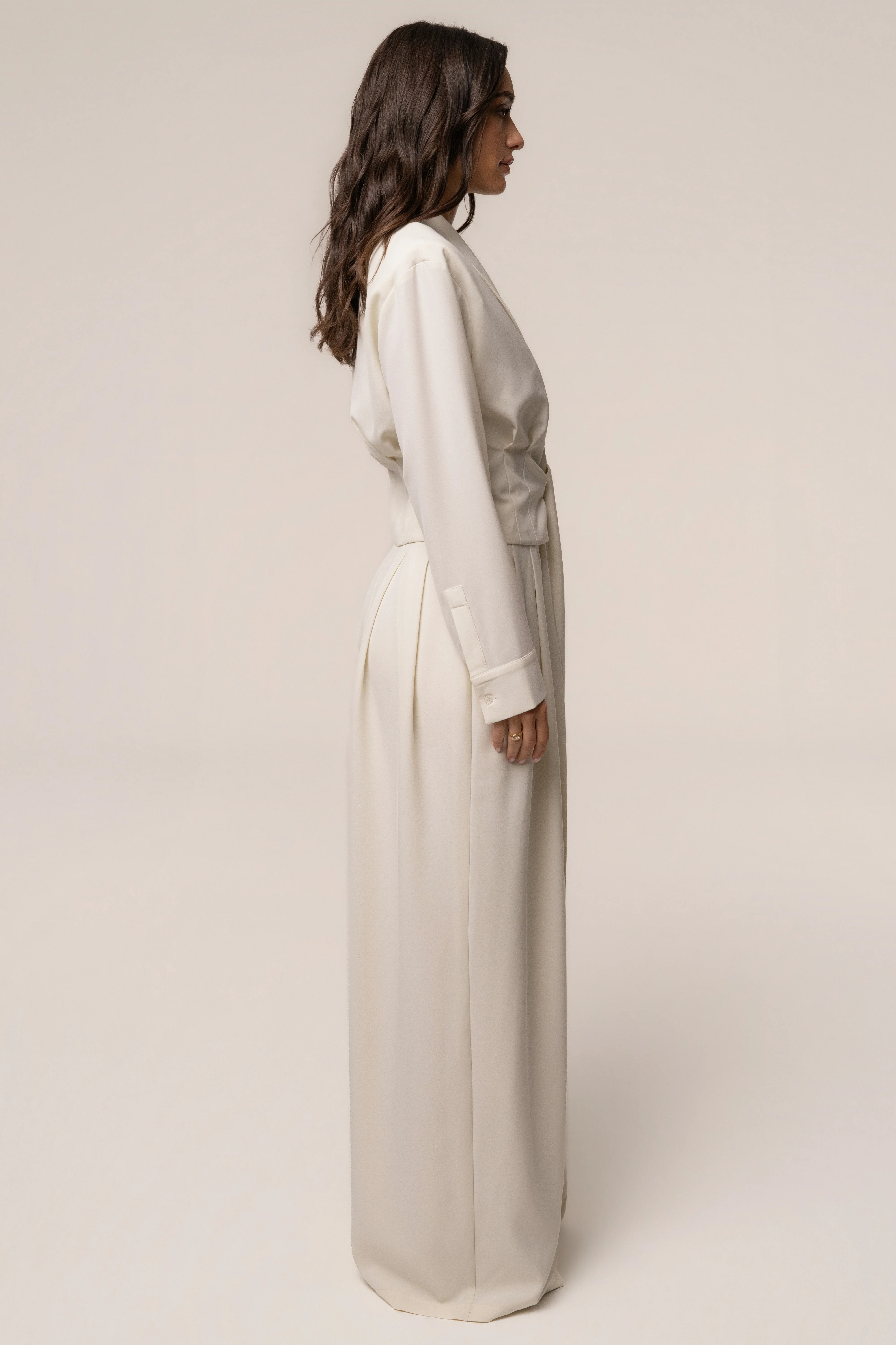 Cream Estate Pleated Trouser
