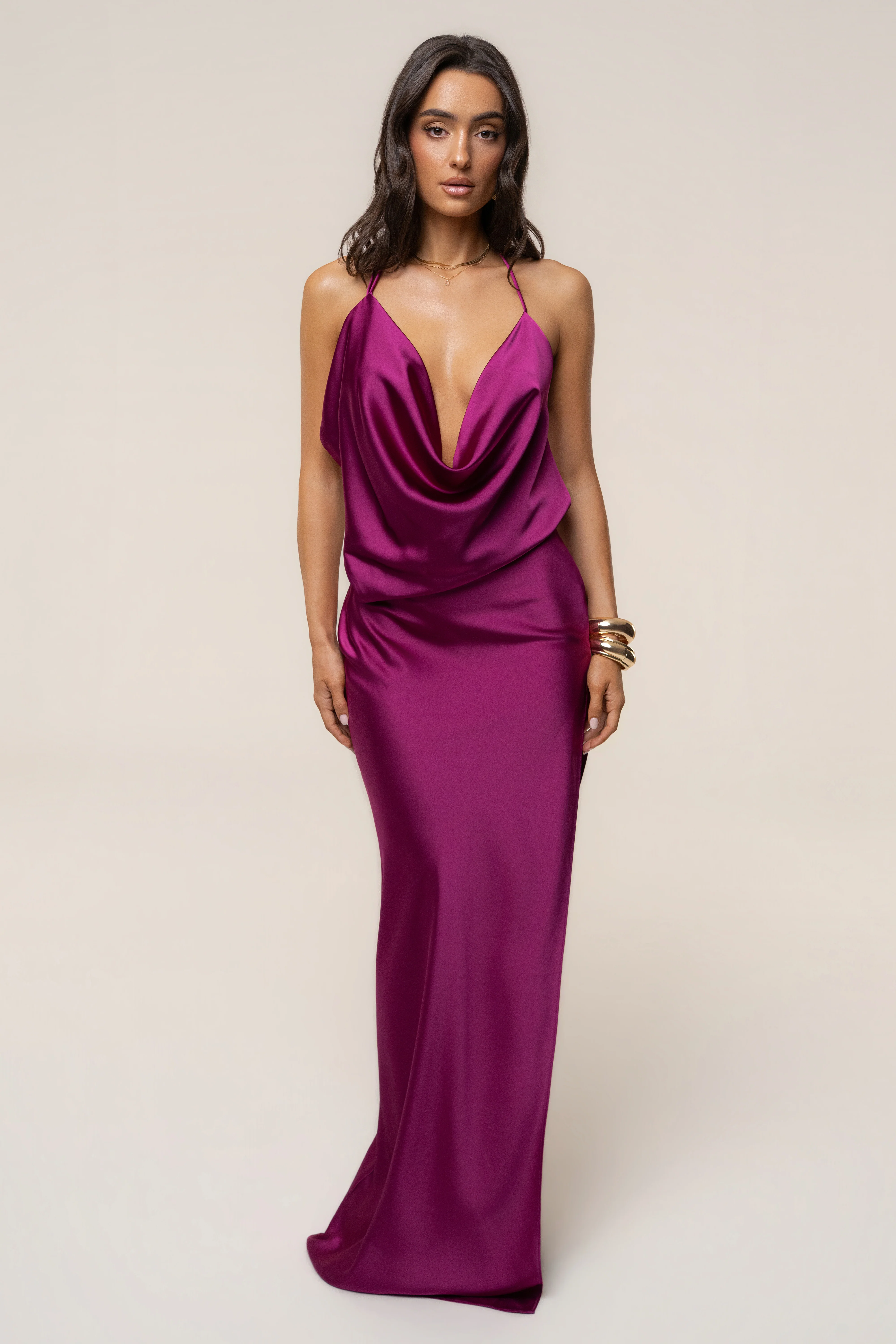 Fuchsia Delmara Cowl Maxi Dress