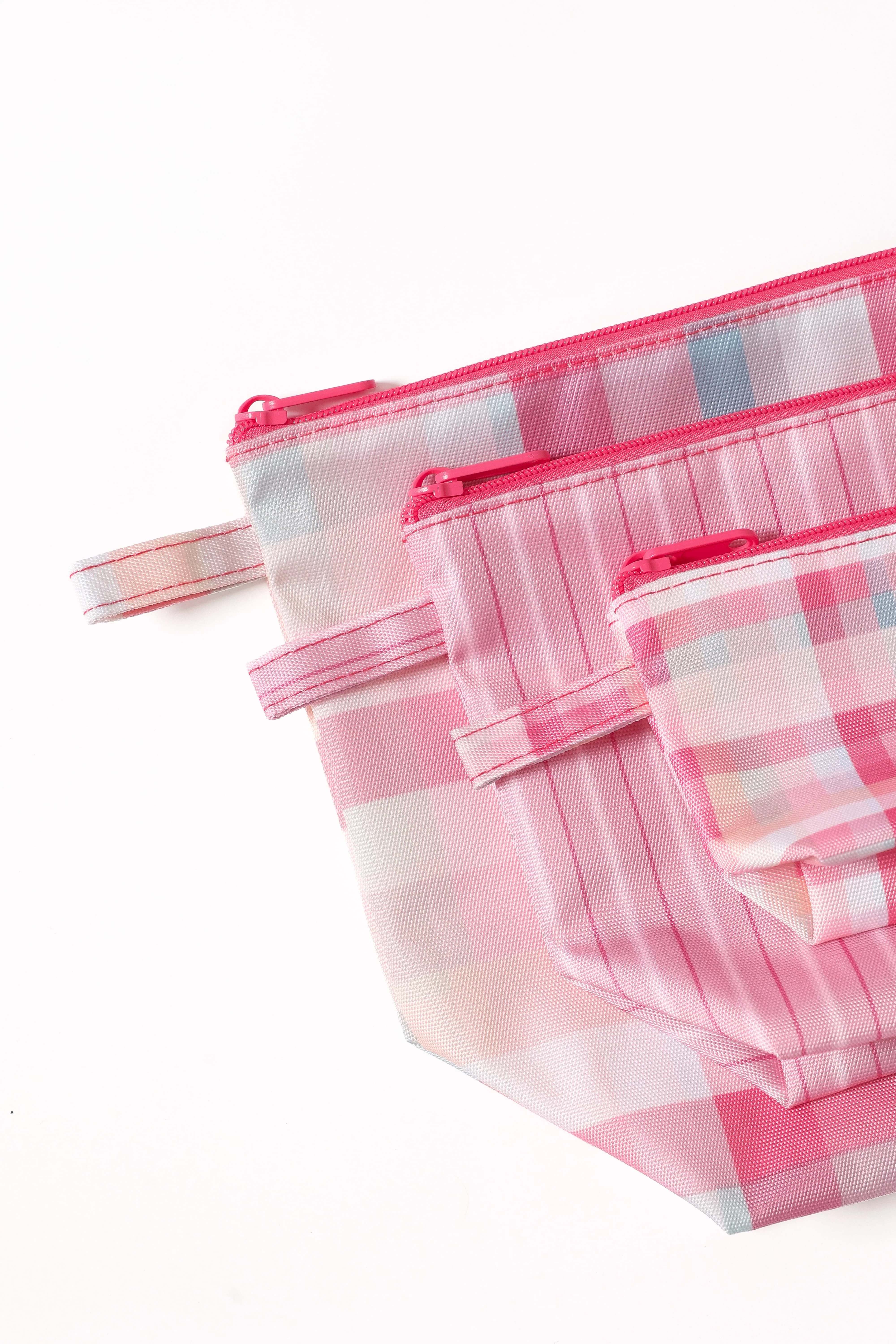 Handy Pouch Trio - Pink Picnic Plaid
