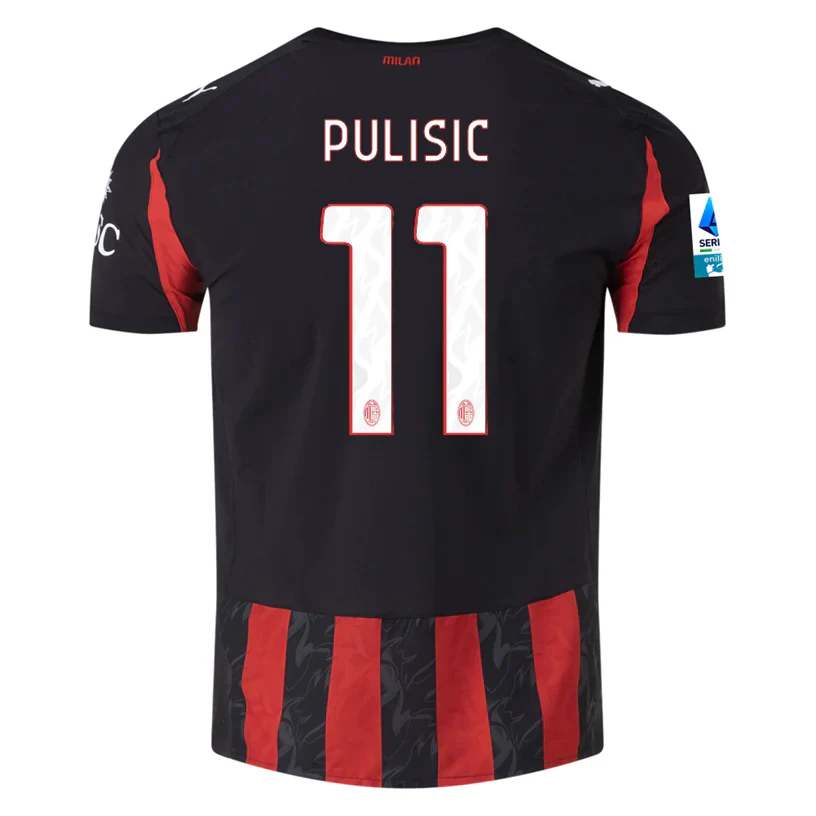 Pulisic Men's AC Milan Authentic Home Jersey 25/26 w/ Seria A Patch (Red/Black)