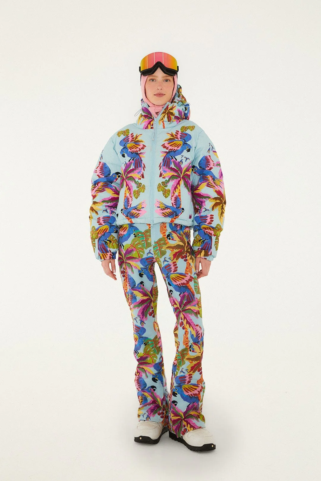 Blue Macaw Hooded Puffer Ski Jacket