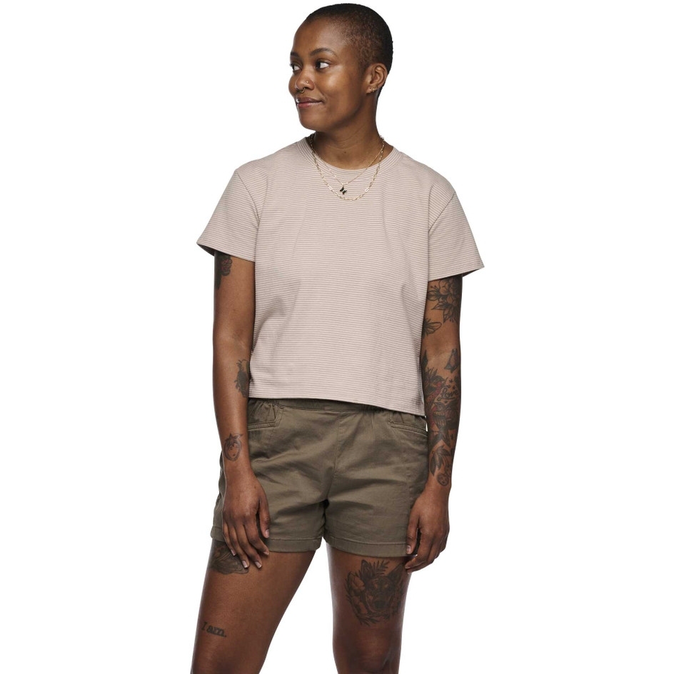 Black Diamond BD Stripe Crop Tee Women - Off White-Pale Mauve
