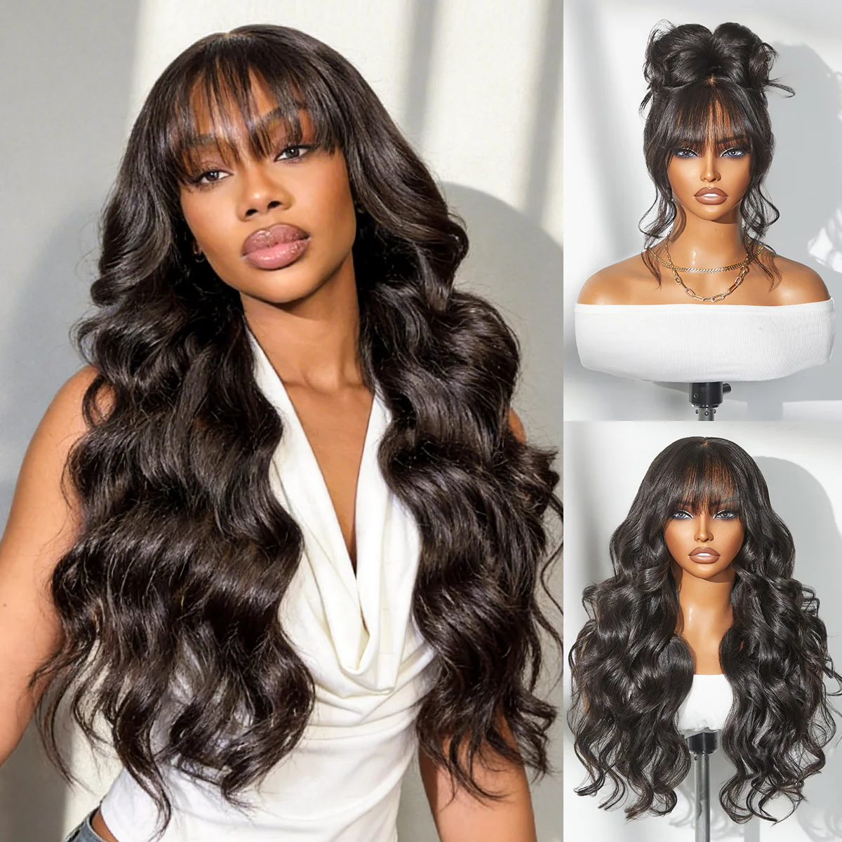 Luvme All-Day Comfort™ Wig 180% Density Loose Body Wave Glueless 7x6 Closure HD Lace Human Hair Wig with Bangs Pre-Cut Lace
