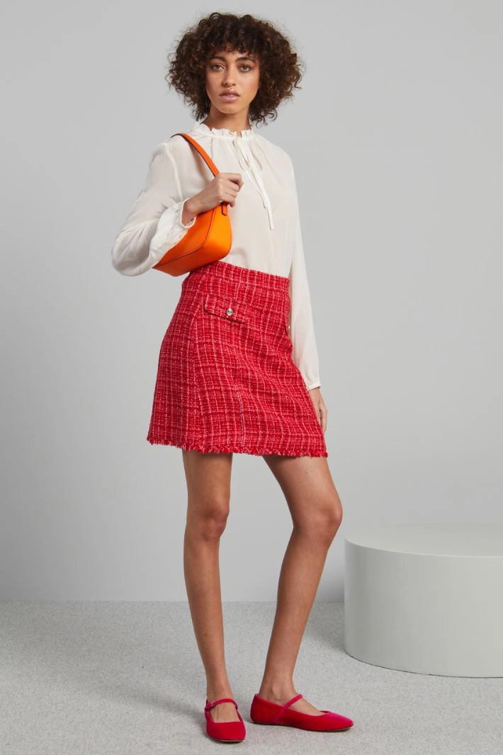 Short tweed lamé skirt - RED PINK