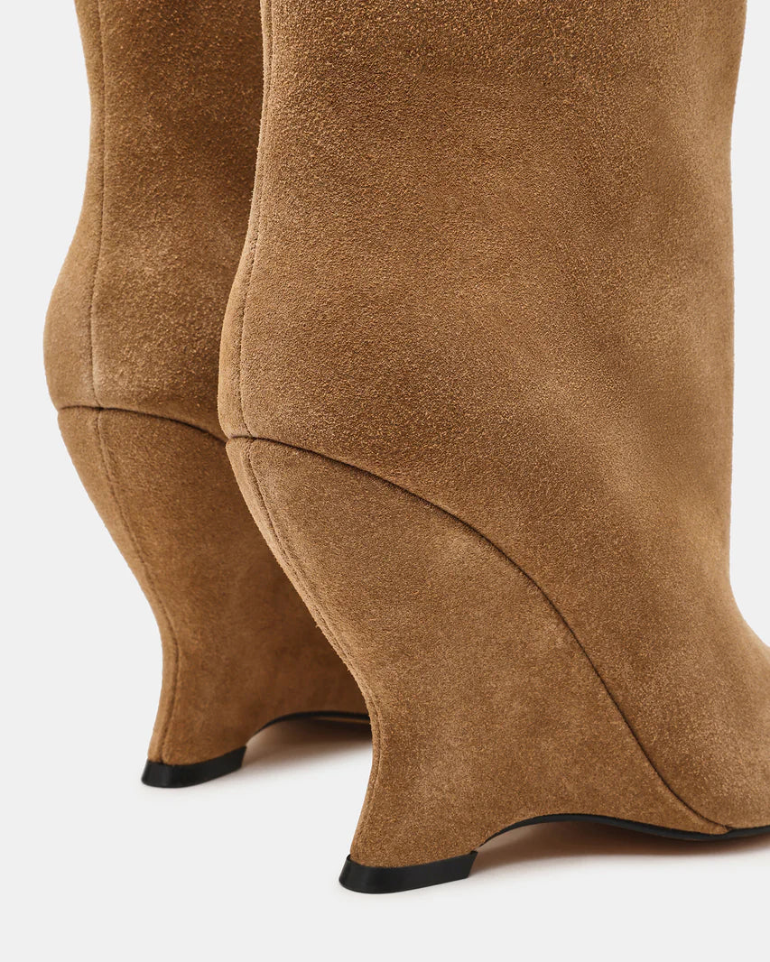 RYLIX Taupe Suede Wedge Peep-Toe Women's Ankle Boot