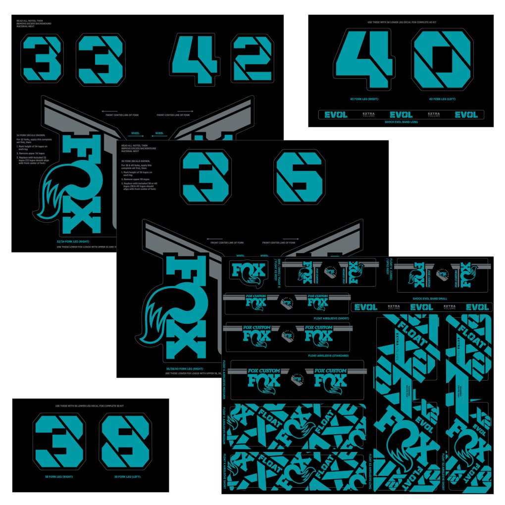 FOX CUSTOM Decal Kit for Fork & Rear Shock - turquoise